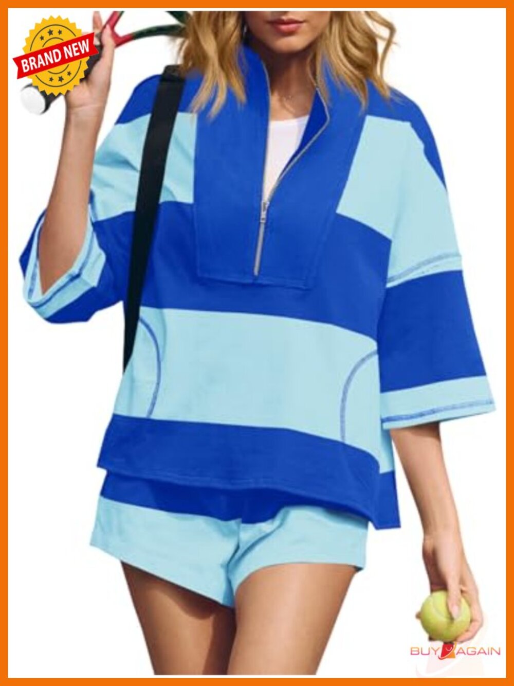 2 Piece Track Suit Striped Sweatshirt & High Waist Shorts Women Active Set